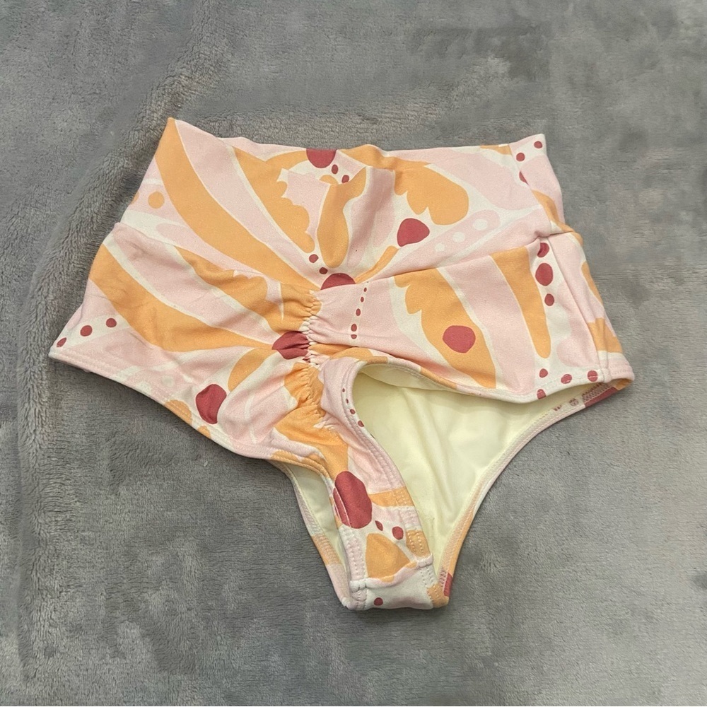 New! Montce BOTTOMS Pink Orange Palmas High Rise Bikini Bottom 4996 - Picture 4 of 8